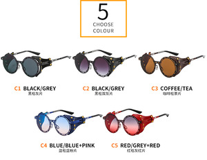 ADE WU JH6308 Rétro Mode Steampunk Lunettes De Soleil En Cuir PU Côté Bouclier Rond Nuances Vintage Gothique Lunettes De Soleil - Product Image 6