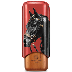 CIGARLOONG Étui à cigares élégant à motif cheval, extérieur en <span class=keywords><strong>cuir</strong></span>, doublure en bois de cèdre, capacité 2-3 cigares, portable, pour extérieur - Product Image 1