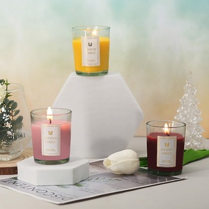 Bougie parfumée minimaliste en verre transparent avec étiquette en feuille d'or, bougie aromatique réutilisable en verre, vente en gros pour boutiques de cadeaux, pot en verre transparent - Product Image 2