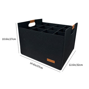 Felt Wine Storage Box 37x32x27cm With Dividers For 12 Bottles Minimalist Design Black And Dark Gray Wine Holder - Product Image 3