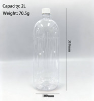 Vente en gros de bouteilles en plastique PET de grande capacité de 2 L pour jus, boissons, eau minérale, boissons énergisantes, avec bouchon à vis