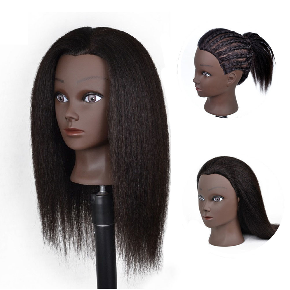 Real Human Hair Styling Dye Cutting Cosmetology Manikin Training Practice Female Mannequin Head