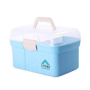 Caja de almacenamiento de plástico Uteki, rectangular, azul claro, cubierta y con asa, para organizar medicamentos y joyas - Product Image 1