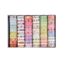 Set de Cintas Decorativas Washi con Diseños de Animales Kawaii, Papel Suave en Tonos Pastel, Caja Surtida con Múltiples Rollos, Lindos Patrones de Comida y Estrellas