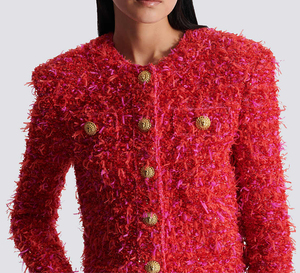 Giacca corta <span class=keywords><strong>Tweed</strong></span> corta da <span class=keywords><strong>donna</strong></span> di lusso con colori personalizzati di alta qualità - Product Image 3