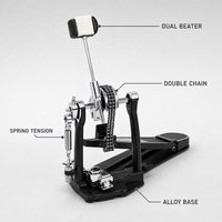 Pédale de grosse caisse double chaîne avec base en alliage, batte en feutre plastique double face pour batterie, studio et scène