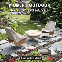 Ensemble de meubles d'extérieur modernes et durables en rotin et teck pour jardin, patio, cour, balcon, hôtel, villa, design résistant à l'eau et confortable