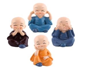 4 bức tượng nhà sư nhỏ dễ thương bức tượng nhựa thiên thần phong cách nghe thấy không có ác thấy không có ác nói không ác làm không có ác biểu tượng giàu có - Product Image 1