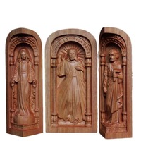 Statue de la Sainte Famille en bois de cerisier, triptyque, ornement religieux catholique en bois pliable, décoration de bureau chrétienne sacrée