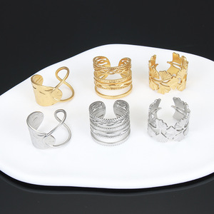 Anillo Abierto de Acero Inoxidable Estilo Europeo y Americano, Anillo Geométrico Ajustable Chapado en Oro de 18K - Product Image 2