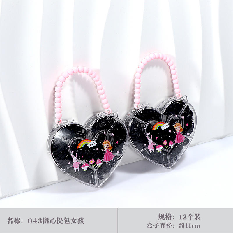043 Heart - shaped Handbag Girl Black Elastic Band 1 Box