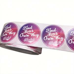 Rollo de adhesivo de papel sintético hecho de vinilo PP, Adhesivo de logotipo redondo impreso UV degradable con el medio ambiente - Product Image 2