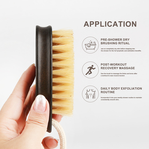 <span class=keywords><strong>Brosse</strong></span> corporelle sèche en bois de hêtre couleur noyer avec logo personnalisé et poils de sanglier pour exfoliation, drainage lymphatique et peau lisse - Product Image 2