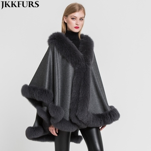 Capes en cachemire et fourrure de renard véritable pour femme, <span class=keywords><strong>Poncho</strong></span> pour le printemps, l'automne et l'hiver, châle doux, à la mode, 100% - Product Image 2