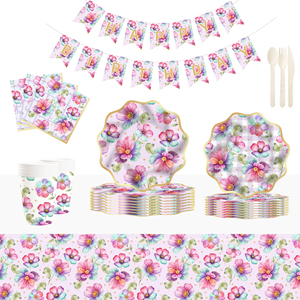 DAMAI Flower <b>Plates</b> and Napkins Floral Disposable <b>Plates</b> Napkins Baby <b>Shower</b> Decorations for Spring Wedding Birthday Tea Party - Product Image 1