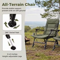 Chaise de camping et de pêche pliable avec coussin rembourré, pieds télescopiques et inclinaison multi-positions