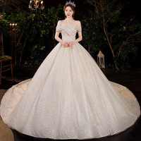 Robe de mariée de luxe à épaules dénudées, style robe de bal, scintillante, avec traîne cathédrale et sequins royaux, Vestidos De Novia