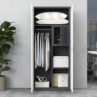 Armoire de rangement métallique moderne à 2 portes avec miroir pour bureau, atelier, chambre à coucher – Meuble de rangement en acier pour vêtements