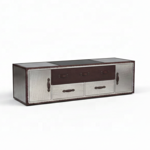 Armoire de rangement moderne de style aviateur en métal et en bois avec support TV industriel pour salon et hôtel - Product Image 2