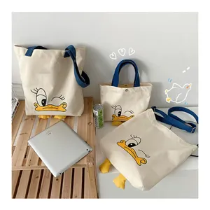 Promotional Custom 3D Duck Printing Tote Bag with Cute Plush Feet Canvas Reusable Grocery Shopping Bag Canvas Tote Bag