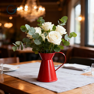 Vente directe 1.1 gallons couleurs rouges lait décoratif grande fleur de <span class=keywords><strong>zinc</strong></span> Annique métal cruche à eau forme <span class=keywords><strong>Pot</strong></span> de fleur pour la maison - Product Image 1