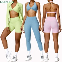 Offre Spéciale Ensemble 4 Pièces Sport Fitness Grande Taille Femme, Legging de Course Taille Haute Manches Longues et Ensemble Yoga Entraînement