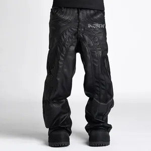 DIZNEW प्रसिद्ध ब्रांड के कपड़े कस्टम उच्च गुणवत्ता वाले प्लस साइज पुरुषों के काले वॉटरप्रूफ पैंट डिजाइनर चमड़े के पैंट