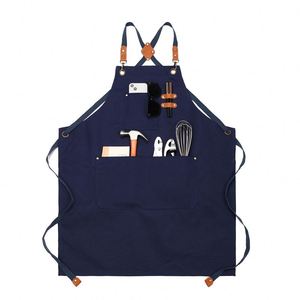 Tablier de travail en toile imperméable à bretelles croisées, multi-poches, pour chef, barbier, menuisier, artiste - Product Image 3