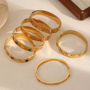 Floral Titanium Steel Bracelet For Women Wide Retro Style Gold Color Gift Jewelry <b>Bangle</b> <b>Set</b> - Product Image 1