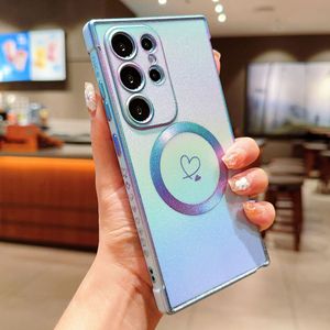 Funda Magnética para Teléfono con Textura <span class=keywords><strong>de</strong></span> Seda y Diseño Colorido para Samsung S25 Edge S24 Ultra, con Corazón Electrochapado y Protección Lateral - Product Image 6