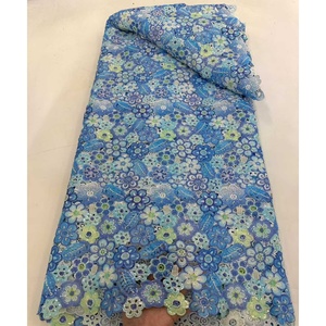 Tissu de Dentelle Guipure Cordon Corail Vert avec Paillettes, Motifs <span class=keywords><strong>Aso</strong></span> <span class=keywords><strong>Oke</strong></span> pour Tenues de Soirée de Femmes Nigérianes - Product Image 1