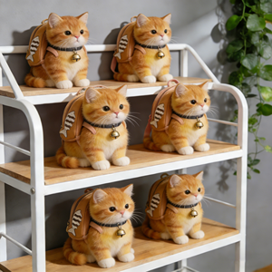 Peluches de <span class=keywords><strong>chaton</strong></span> <span class=keywords><strong>chaton</strong></span> orange à poils longs et mignons, avec sacs à dos et détails de clochettes, pour machines à griffes et distributeurs d'arcade, vente en gros - Product Image 1