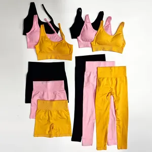 Conjunto de 4 peças de sutiã para ginástica, roupa de yoga para academia em costas abertas, fitness, yoga, feminino, imperdível