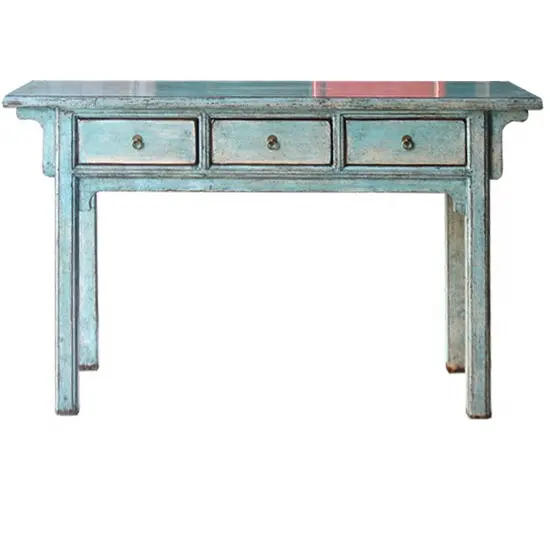 Trung Quốc Cổ Vintage Red Painted Bằng Gỗ Ba Ngăn Kéo Console Viết Bàn