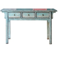 Console d'écriture en bois peint rouge vintage antique chinoise à trois tiroirs