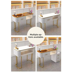 <span class=keywords><strong>Table</strong></span> à ongles compacte en bois blanc crème avec rangement, bureau de manucure multifonctionnel pour la maison, le salon et le nail art - Product Image 4