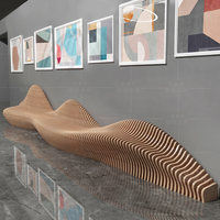 Banc de siège en bois massif découpé en forme de vague, pieds coniques, pour centre commercial et zone de repos publique, chaise d'attente personnalisable