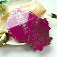 Elegante oro frustrado estampado púrpura acrílico boda fiesta menú tarjeta Floral personalizado boda invitación tarjeta