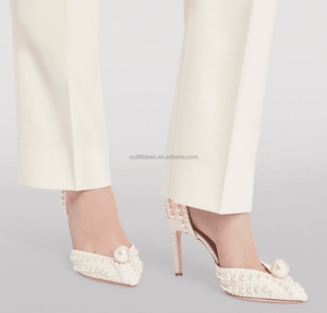 性感细高跟鞋舞会婚礼凉鞋女孩白色新娘鞋珍珠点缀缎面平台珍珠凉鞋新娘 - Product Image 6