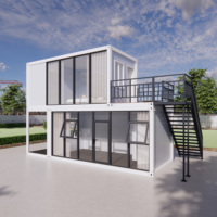 Maison conteneur à double étage avec mur-rideau en verre, structure en acier galvanisé durable, étanche, portable, préfabriquée, pour ferme ou hôtel