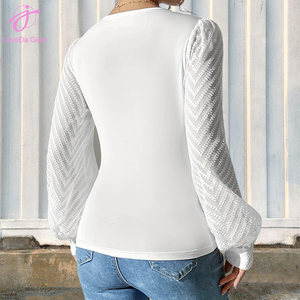 Loveda Großhandel Sommer Frauen Sexy Chiffon Spleißen Einfarbig Gestrickt Tief V-Ausschnitt Langarm <span class=keywords><strong>Top</strong></span> - Product Image 2