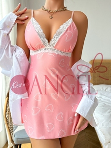 Filles chaudes sexy dentelle nuisette lingerie <span class=keywords><strong>KISS</strong></span> ME ANGEL rose profond col en V dentelle impression robe dos nu lingerie sexy - Product Image 4