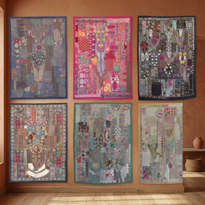 Ikaya — tapisserie de fabrication indienne, Patchwork ancien, rose, fournisseur de tapisserie, tapisserie murale - Product Image 4