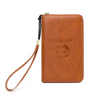 Grande pochette de voyage vintage écologique légère unisexe pour passeport, multifonctionnelle, avec blocage RFID, fermeture éclair, portefeuille de voyage