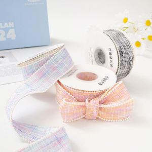 Handmade 3.8cm X 10yard Polyester Pearl <b>Ribbon</b> Christmas Tree Decoration Gift Packaging Eco-Friendly Durable Birthday Hair - Product Image 4