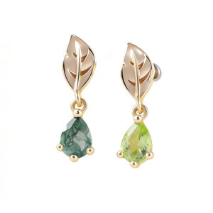 Boucles d'oreilles personnalisées Lotus en or massif 9K 14K 18K avec filetage interne, bijoux fins de piercing en gros avec pierre naturelle - Product Image 3