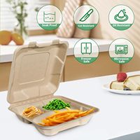 8x8 pouces 3 compartiments à emporter boîte à lunch conteneurs avec couvercle pour sortir les aliments boîte en papier à clapet pour la nourriture