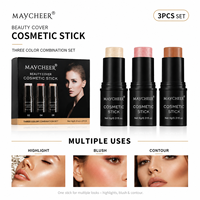 En stock – Kit de maquillage visage 3-en-1 multi-usages : blush, contour et highlighter – Prix de gros, approvisionnement en vrac, logo personnalisé