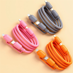 สายชาร์จใหม่ 240W <span class=keywords><strong>2</strong></span> in <span class=keywords><strong>2</strong></span> Type C แบบ 4 in 1 สำหรับ USB และ IOS รองรับการถ่ายโอนข้อมูล 480Mbps สายซิลิโคนสำหรับโทรศัพท์มือถือ ชาร์จเร็ว PD Power ความยาว 1ม./1.5ม./<span class=keywords><strong>2</strong></span>ม. - Product Image 1