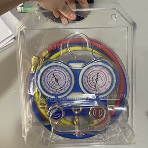 충전 호스 듀얼 게이지가있는 R410A R32 R600 이중 압력 게이지 용 휴대용 블리스 터 패킹 냉동 매니폴드 게이지 세트 - Product Image 4